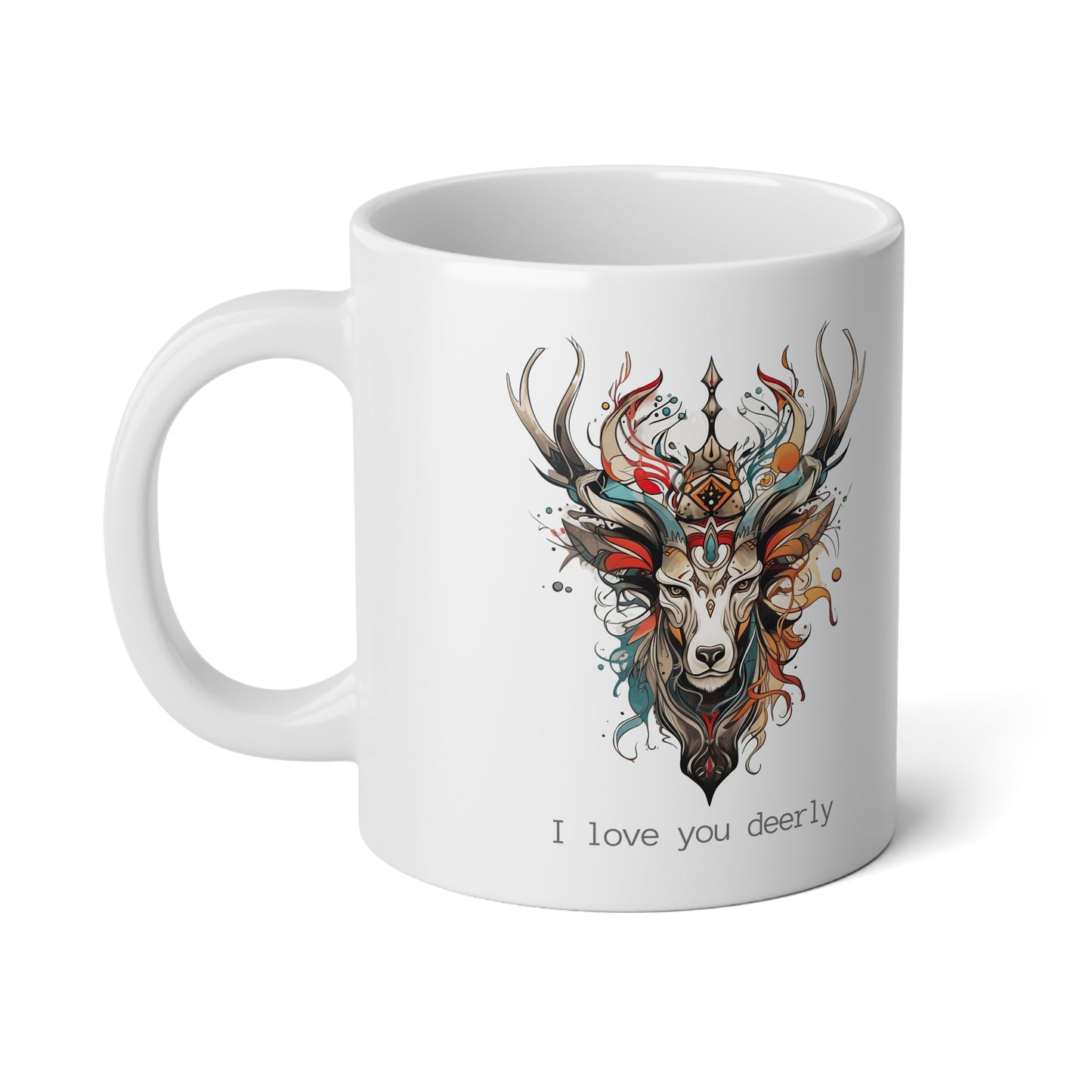 I love you deerly, Reindeer Deer Christmas Gift Mug,  Jumbo 20 oz Mug XL Size Mug- Exotic Deer, Reindeer Gift