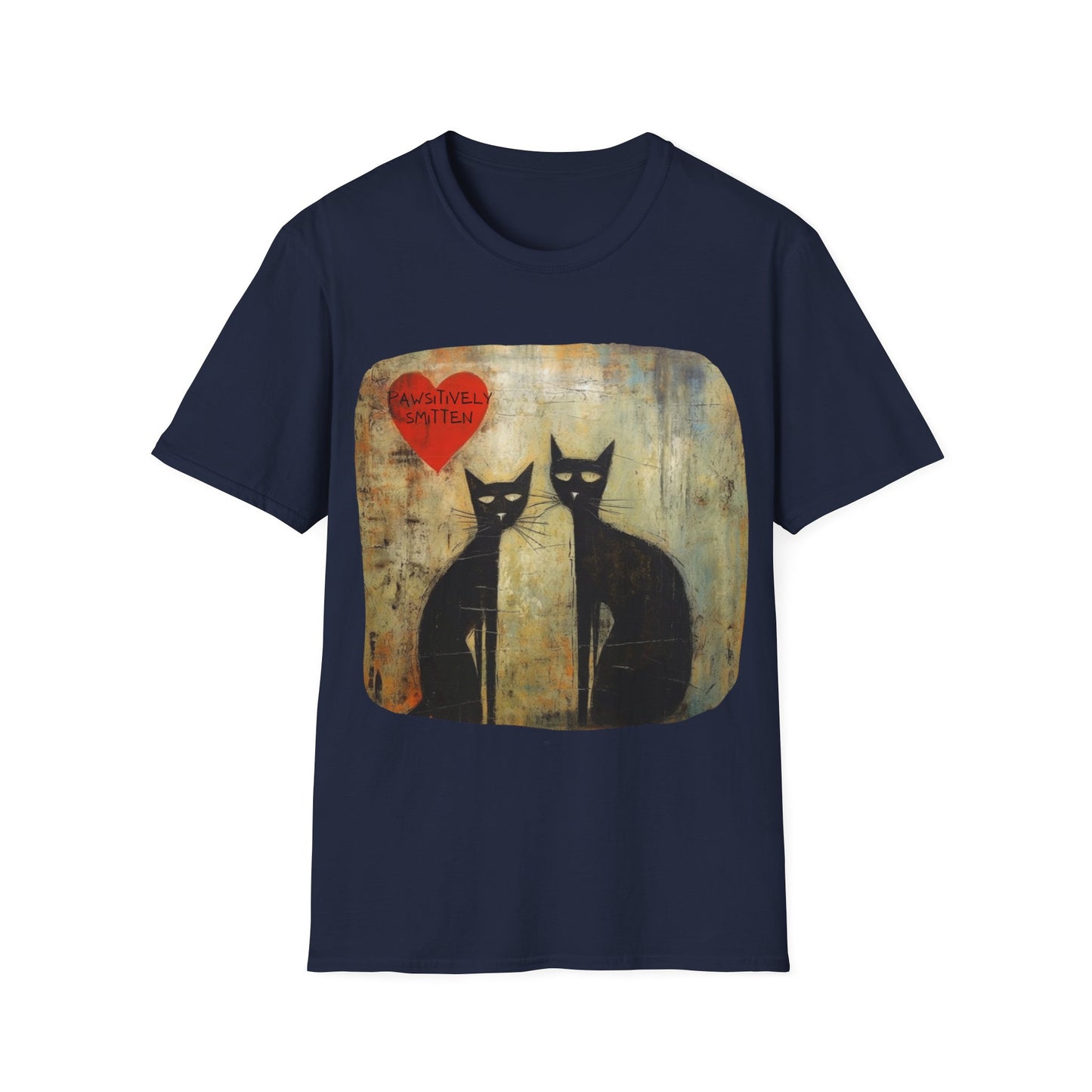 Pawsitively Smitten Love Romance Graphic T-shirt, Valentine's Day Gift for Cat Lovers Mens Woman's Unisex Shirt, Softstyle T-Shirt Tee Teeshirt