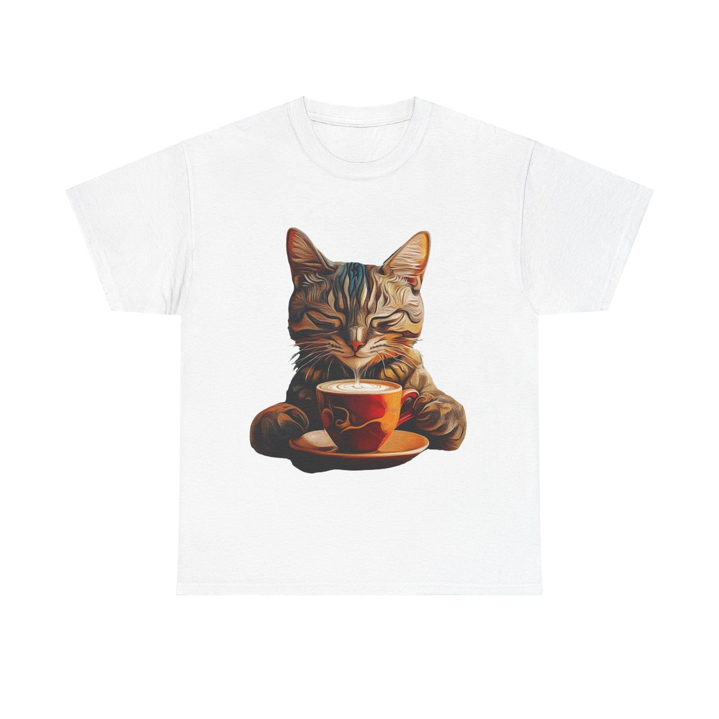 Coffee Cat - (V3)  Cats and Coffee , Tea Shirt - T-shirt Coffee Lover   - Cat Lover Unisex Heavy Cotton Tee T-Shirt