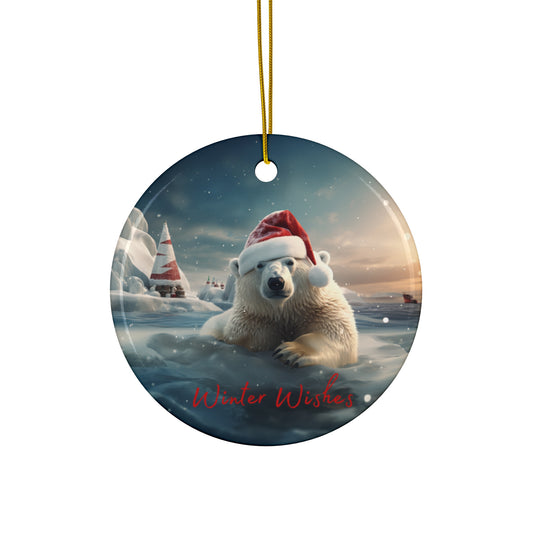 Polar Bear "Winter Wishes" Iceberg, Conservation Santa North Pole Christmas Greetings -  Christmas Tree Keepsake Ornament Ceramic - Winter Wishes