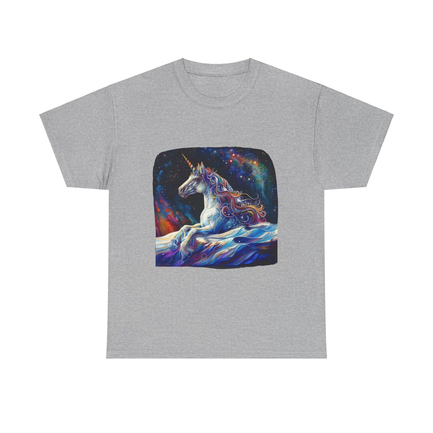 Watery Waves, Rainbow Unicorn - Starry Skies Unicorn Graphic Tee T-shirt -  Unicorn Lovers Unisex Heavy Cotton Tee T-Shirt