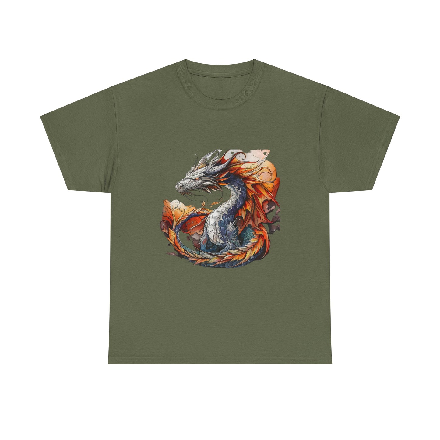 Orange Ancient Dragons Graphic Tee - Dragons and Reptiles -  Dragon Lovers Unisex Heavy Cotton Tee T-Shirt