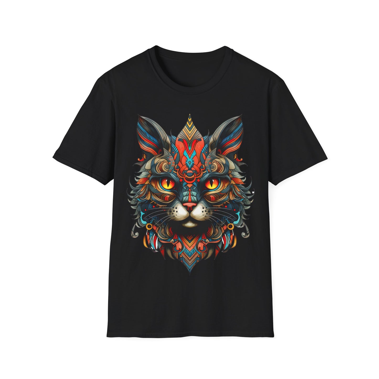 Tribal Exotic Cat Shirt, Cat Lover's Graphic Tee Graphic Unisex T- Shirt, T-Shirt Cat Lovers Gift  Softstyle T-Shirt Tee Teeshirt Stylized Cat