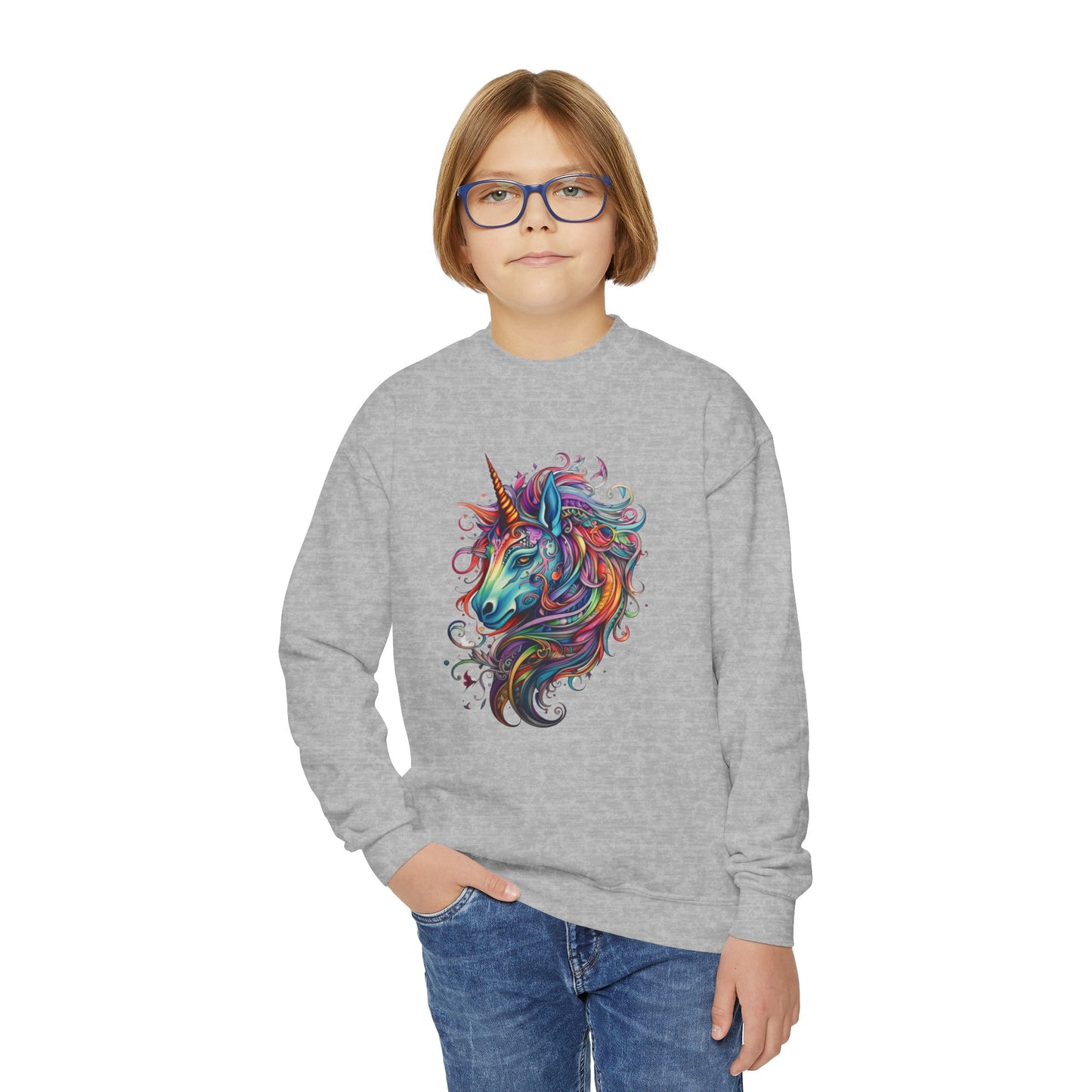 Rainbow Colors Unicorn Gifts, Unicorn Lovers, Kids, Girls, Boys Youth Crewneck Sweatshirt Magic Birthday