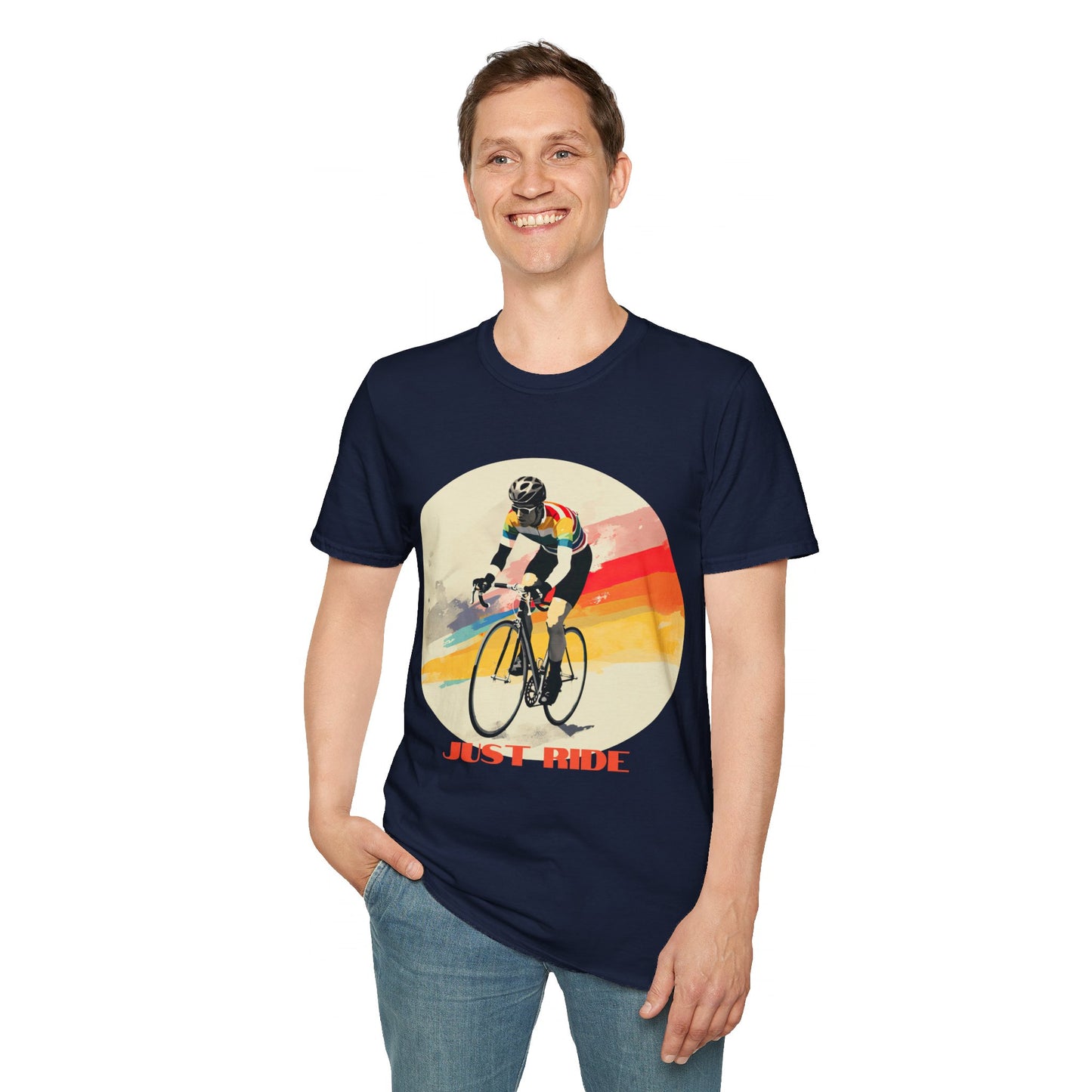 Cycle Bicycle Gift, Just Ride T Shirt, Colorful Cycling Shirt Mens Woman's Unisex Shirt, Softstyle T-Shirt Tee Teeshirt