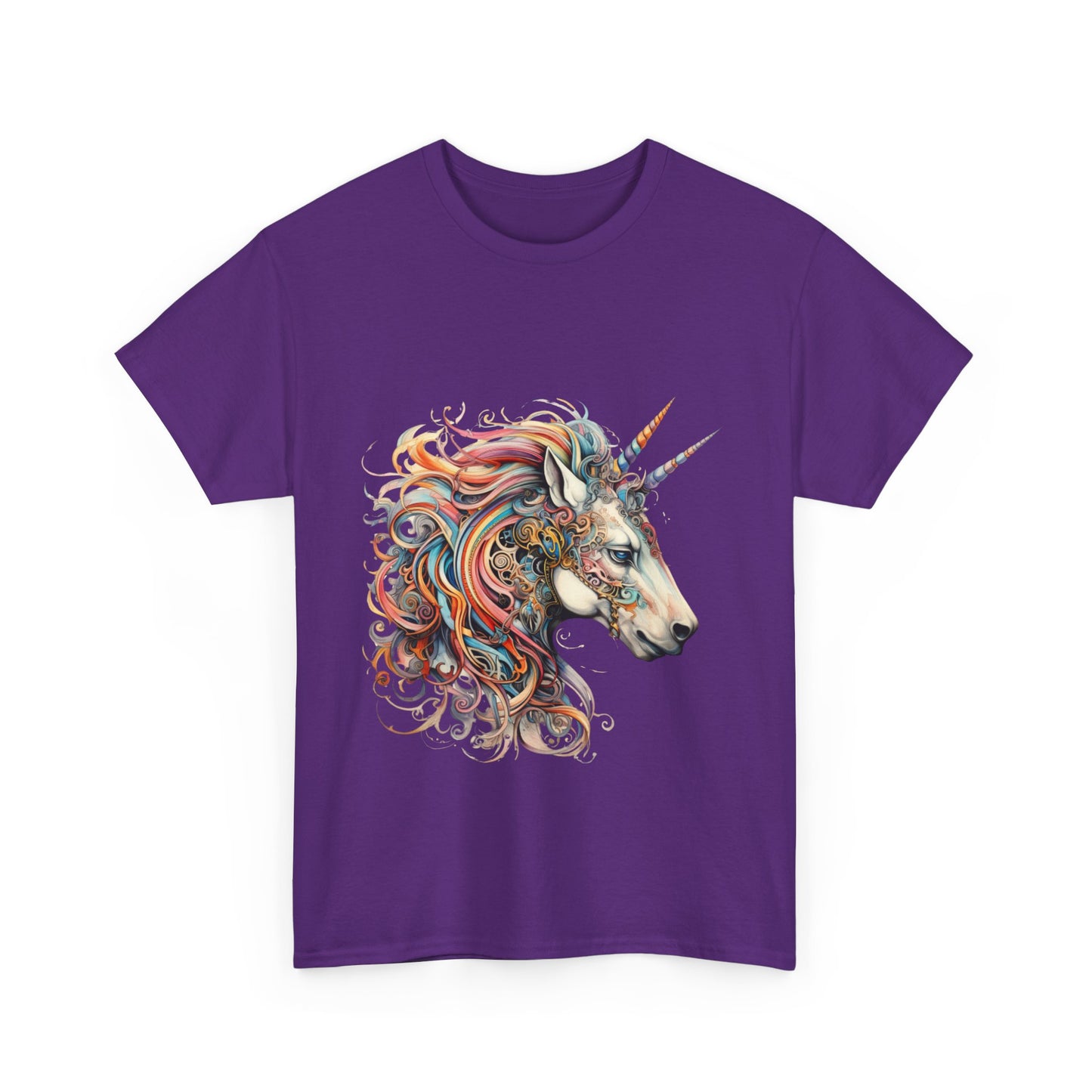 Two Horned Unicorn - Double Horn Unicorn Graphic Tee T-shirt -  Unicorn Lovers Unisex Heavy Cotton Tee T-Shirt