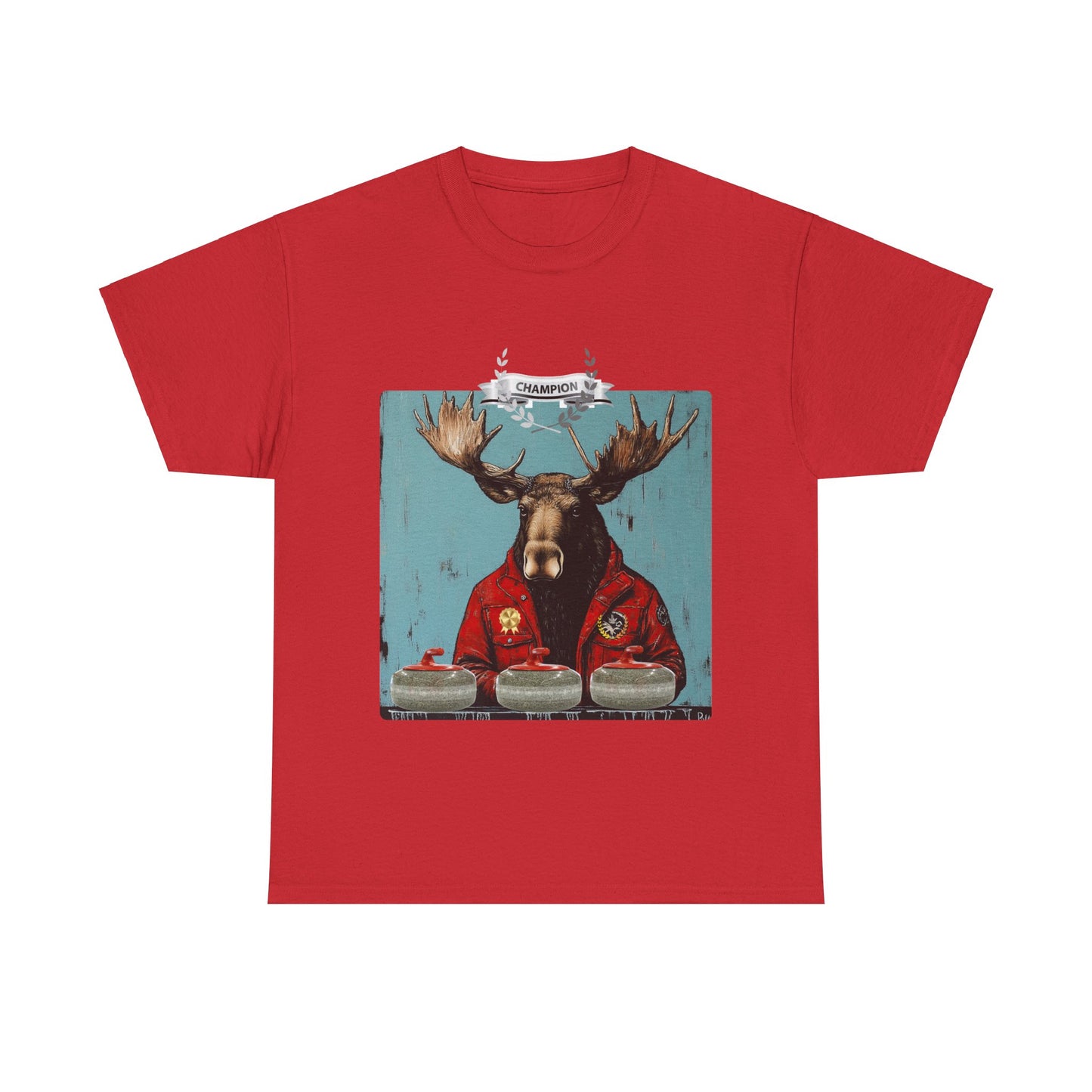 Moose Curling Champion V3- Moose Lover Unisex Heavy Cotton Tee T-Shirt