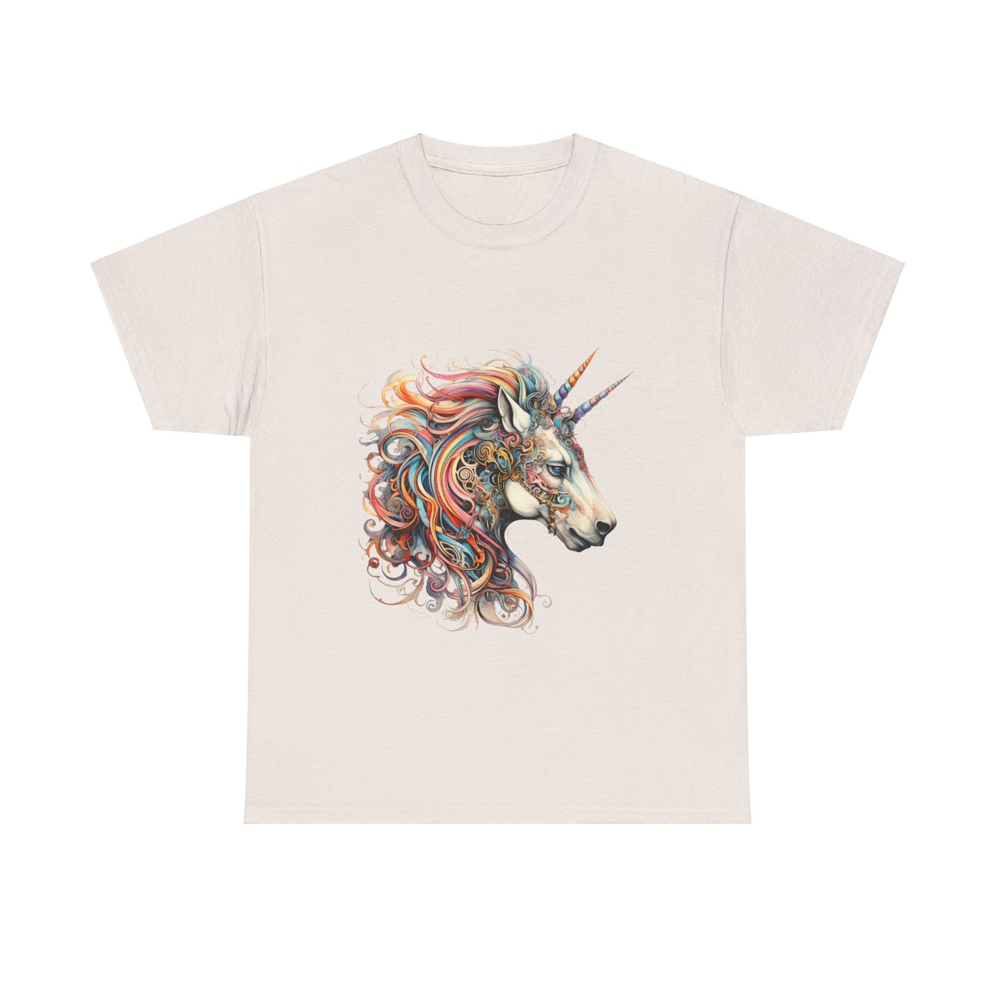 Two Horned Unicorn - Double Horn Unicorn Graphic Tee T-shirt -  Unicorn Lovers Unisex Heavy Cotton Tee T-Shirt