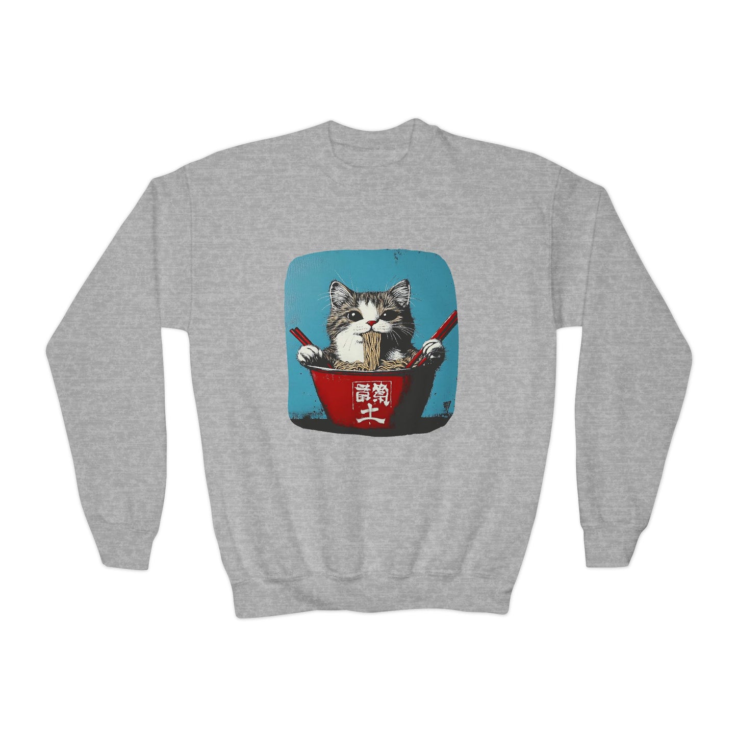 Ramen Bowl Cats for Kids Sweatshirt - Hungry Noodle Kitty  Cat Youth Crewneck Sweatshirt -Christmas Cat Gift