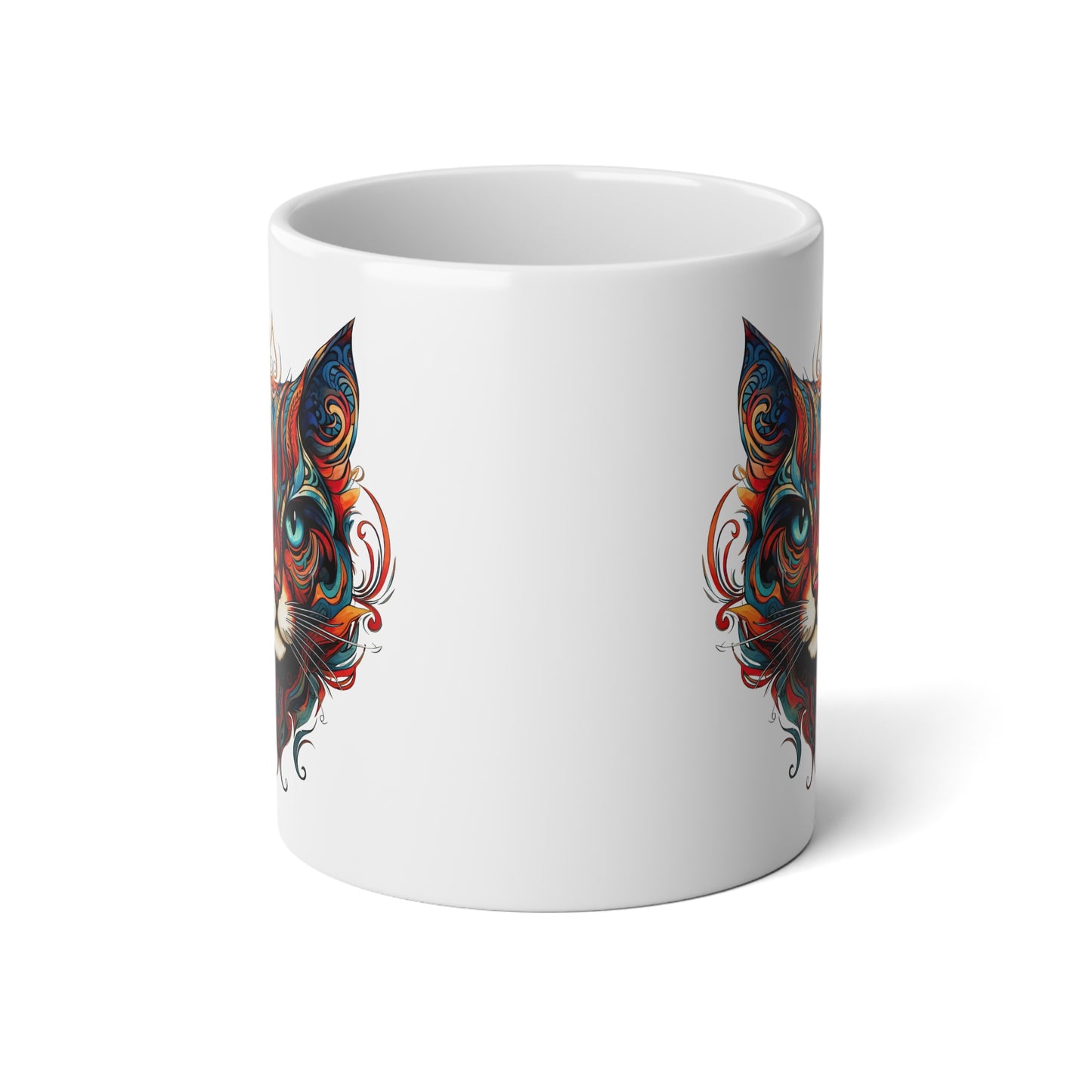 Cat Tribal Style Art Mug, Cat Lovers Christmas Cat Gift, Tribal Cat Gift Mug,  Jumbo 20 oz Mug XL Size Mug