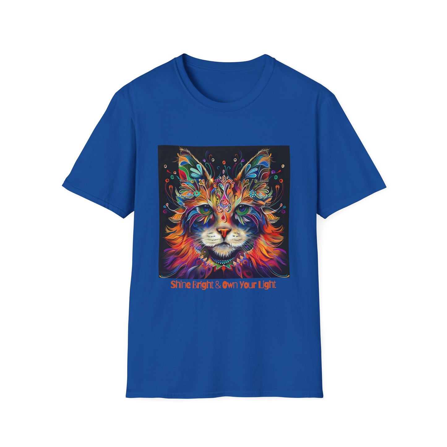 "Shine Bright and Own Your Light" Cat Shaman Graphic Cat Tee, Cat Lover's Graphic Tee Graphic Unisex T- Shirt, T-Shirt Cat Lovers Gift  Softstyle T-Shirt Tee Teeshirt Stylized Cat