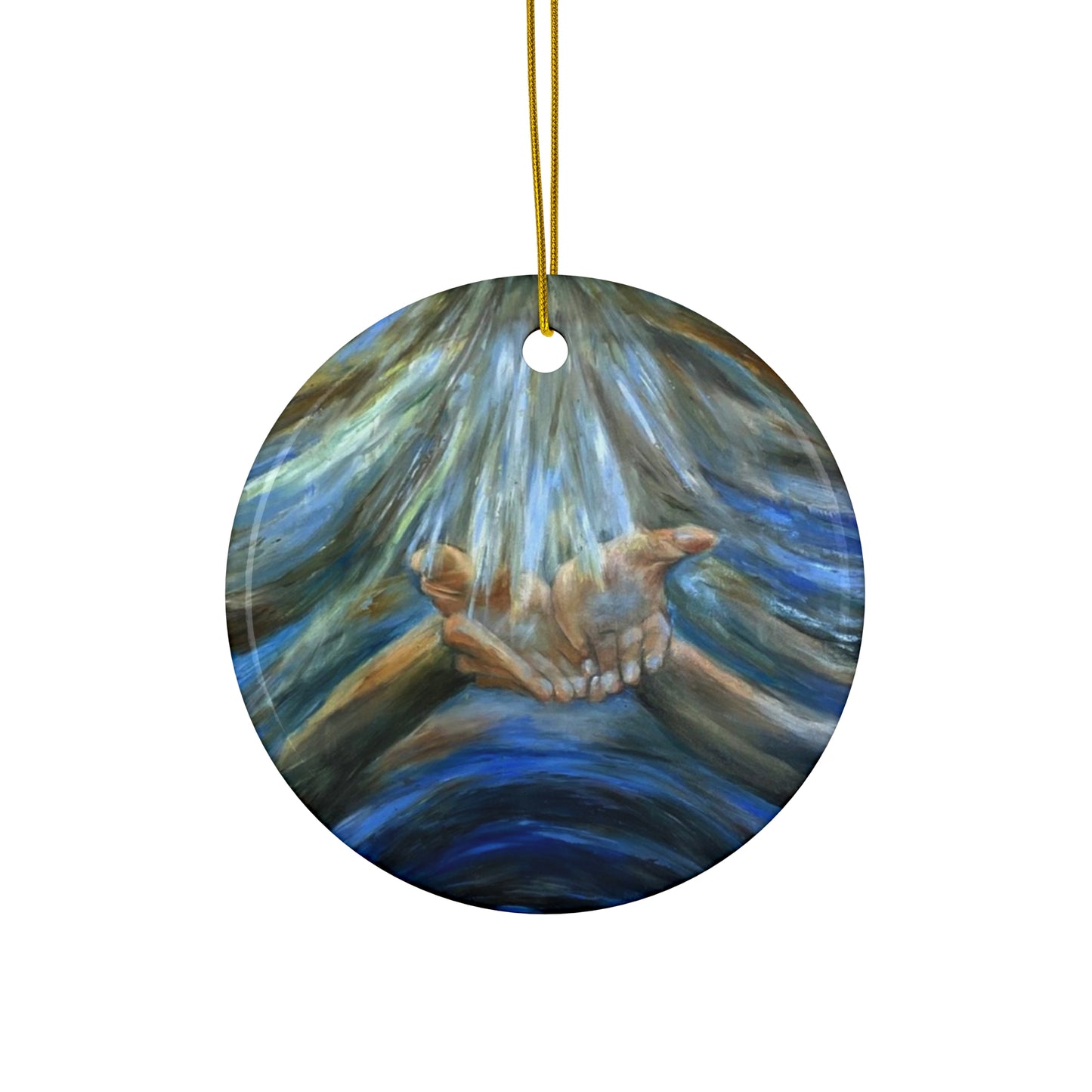 Hands of Grace, Hands of Light, Creation, Spiritual, Religious Christmas Gift, Printed Ceramic Christmas Tree ornament, Christian Christ