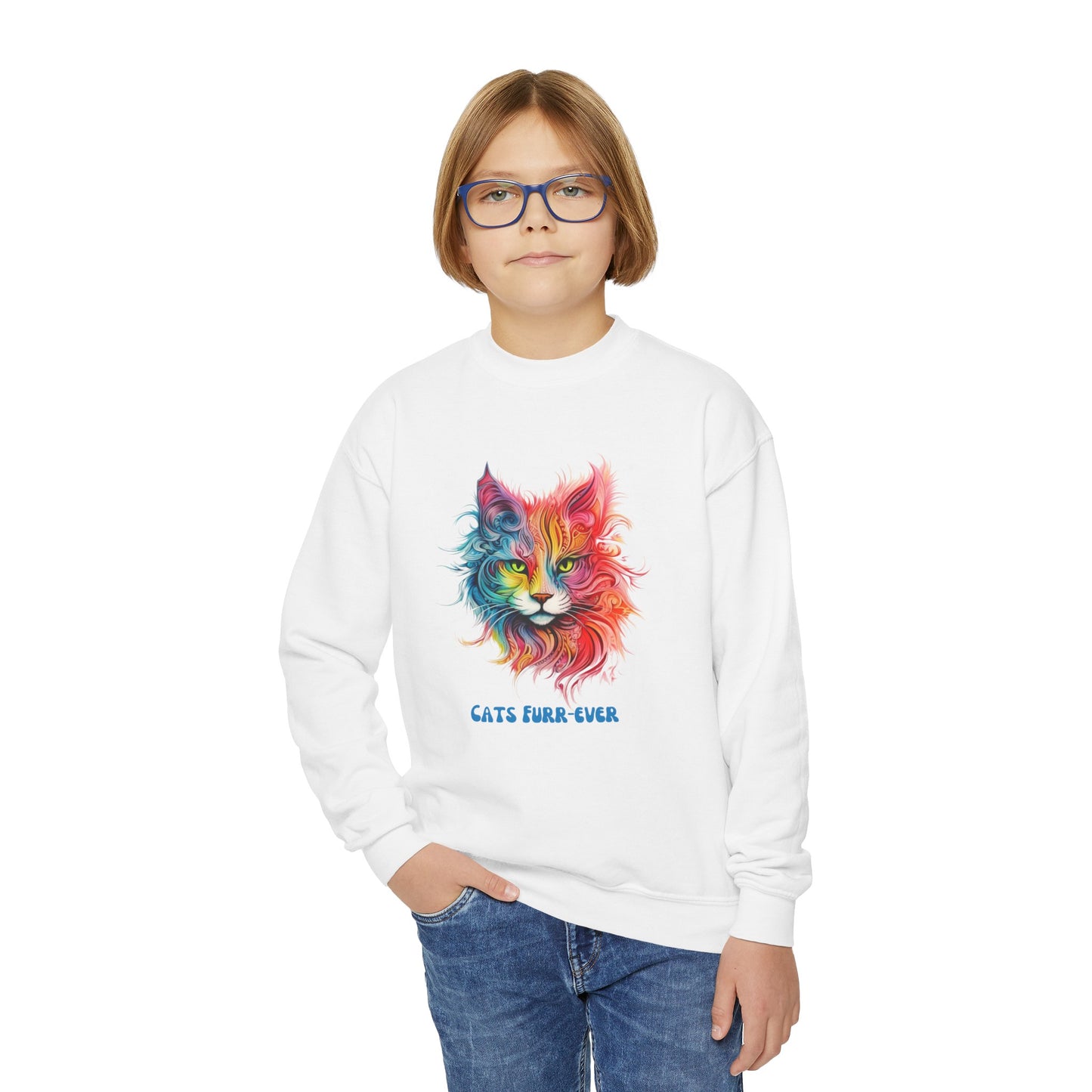 Cats Furr-Ever. Kids Cat Lovers, Kids, Girls, Boys Youth Crewneck Sweatshirt Magic  Fluffy Cat for Kids
