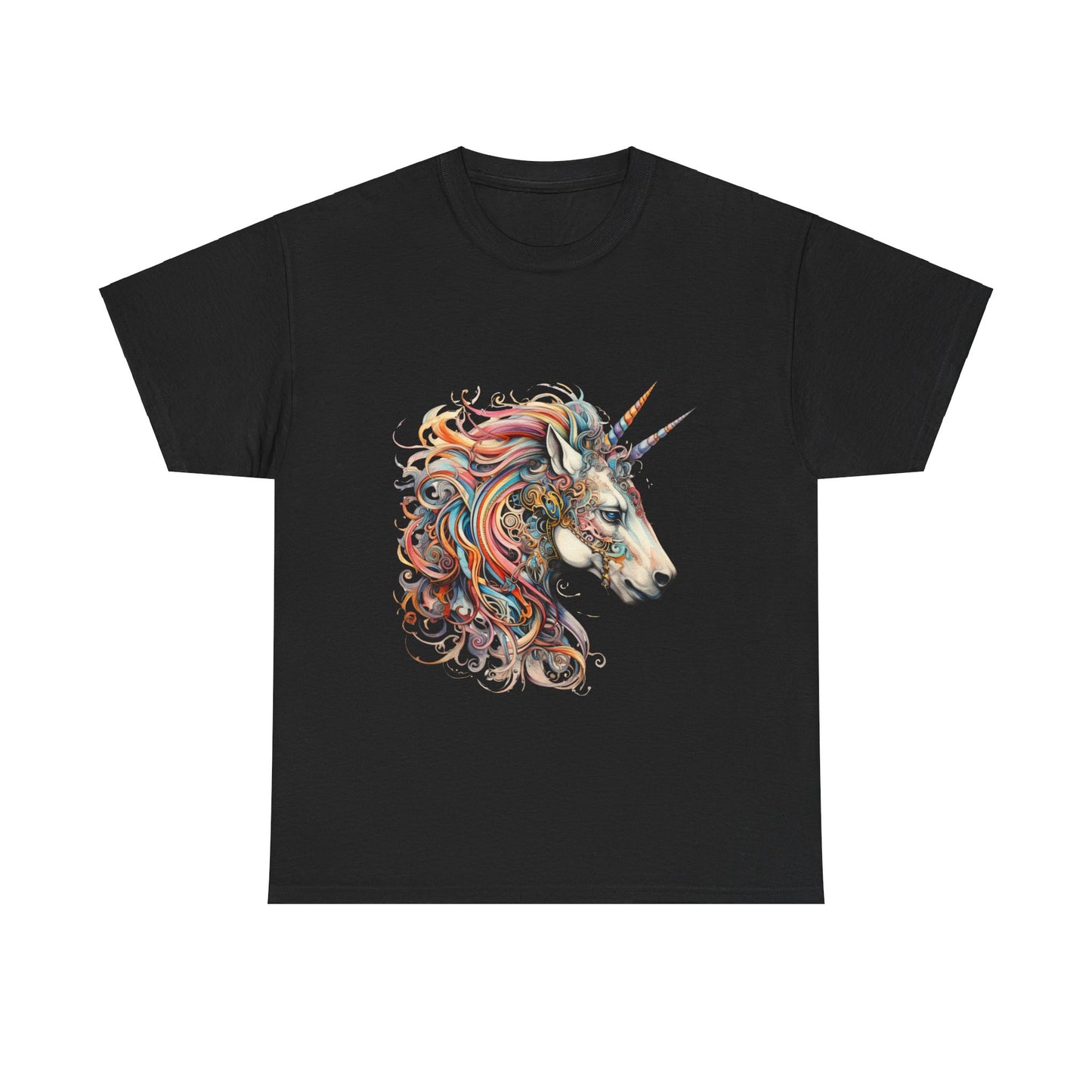 Two Horned Unicorn - Double Horn Unicorn Graphic Tee T-shirt -  Unicorn Lovers Unisex Heavy Cotton Tee T-Shirt