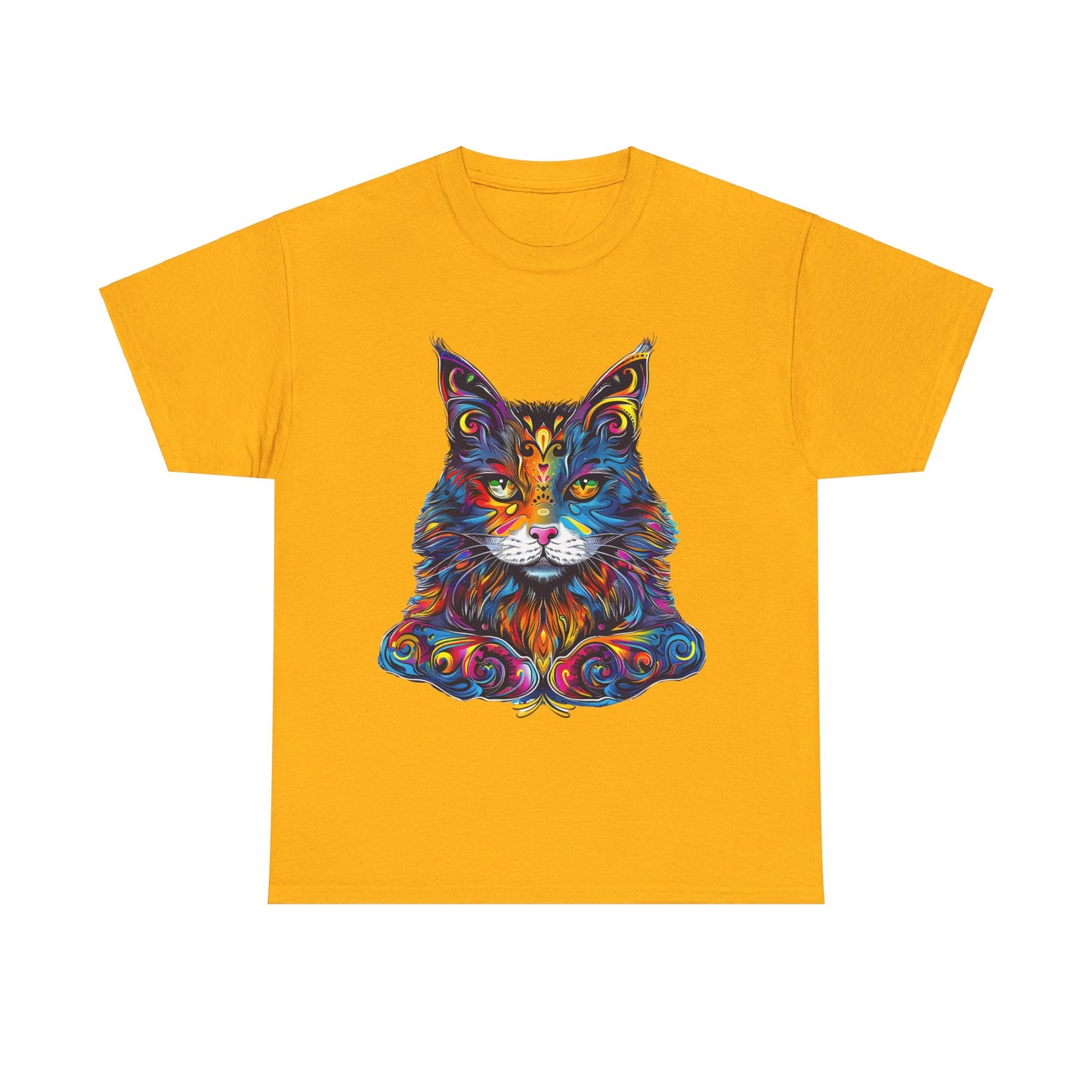 Chill Vibe Jewel Tone Cat Graphic Tee - Cat Lover TeeShirt - T-shirt    - Cat Gift Unisex Heavy Cotton Tee T-Shirt