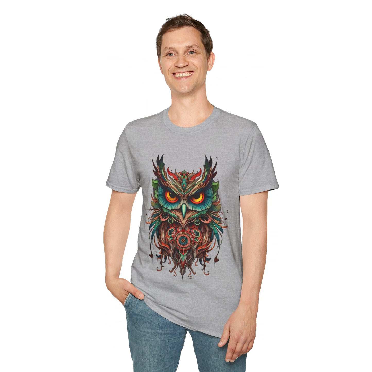 Jeweled Tone Owl, Owl Shirt, Barn Steampunk Owl   Unisex Tee Shirt, T-Shirt Softstyle T-Shirt Tee Teeshirt