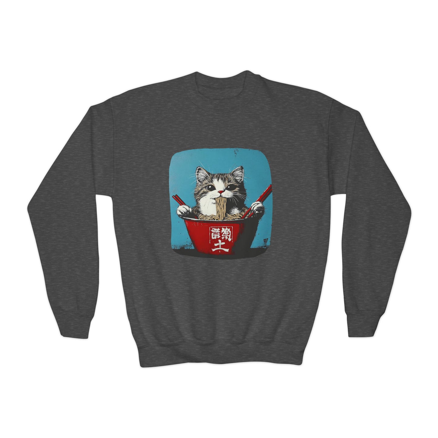 Ramen Bowl Cats for Kids Sweatshirt - Hungry Noodle Kitty  Cat Youth Crewneck Sweatshirt -Christmas Cat Gift