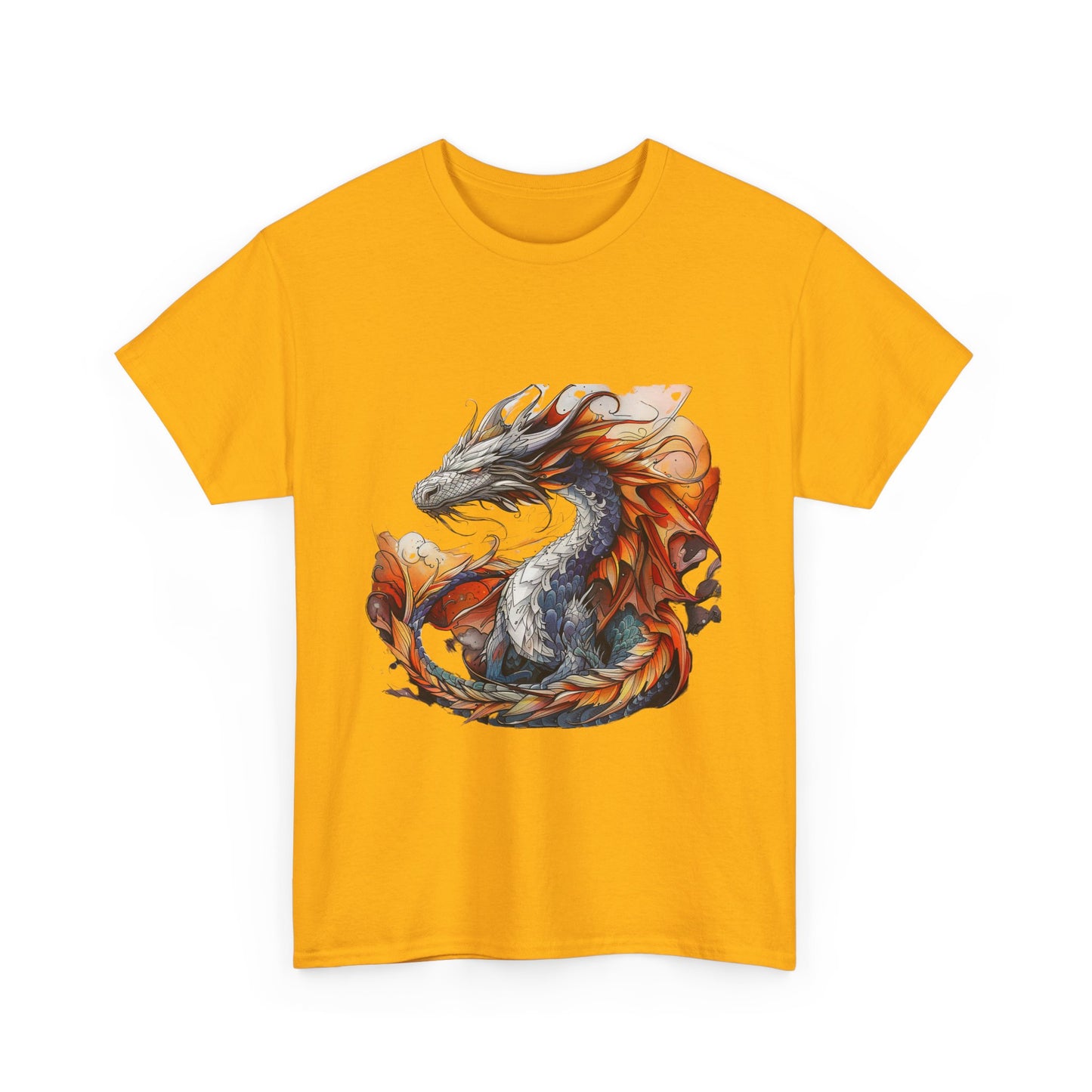 Orange Ancient Dragons Graphic Tee - Dragons and Reptiles -  Dragon Lovers Unisex Heavy Cotton Tee T-Shirt