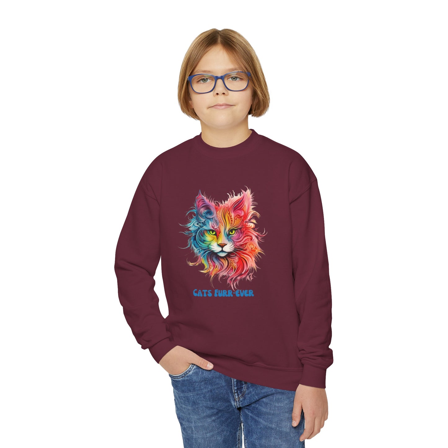 Cats Furr-Ever. Kids Cat Lovers, Kids, Girls, Boys Youth Crewneck Sweatshirt Magic  Fluffy Cat for Kids