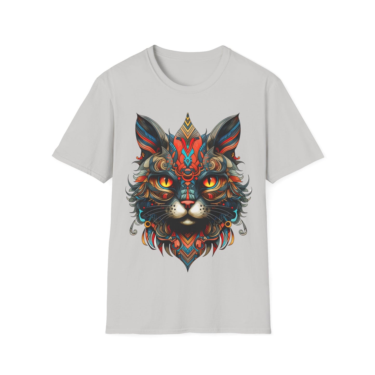 Tribal Exotic Cat Shirt, Cat Lover's Graphic Tee Graphic Unisex T- Shirt, T-Shirt Cat Lovers Gift  Softstyle T-Shirt Tee Teeshirt Stylized Cat