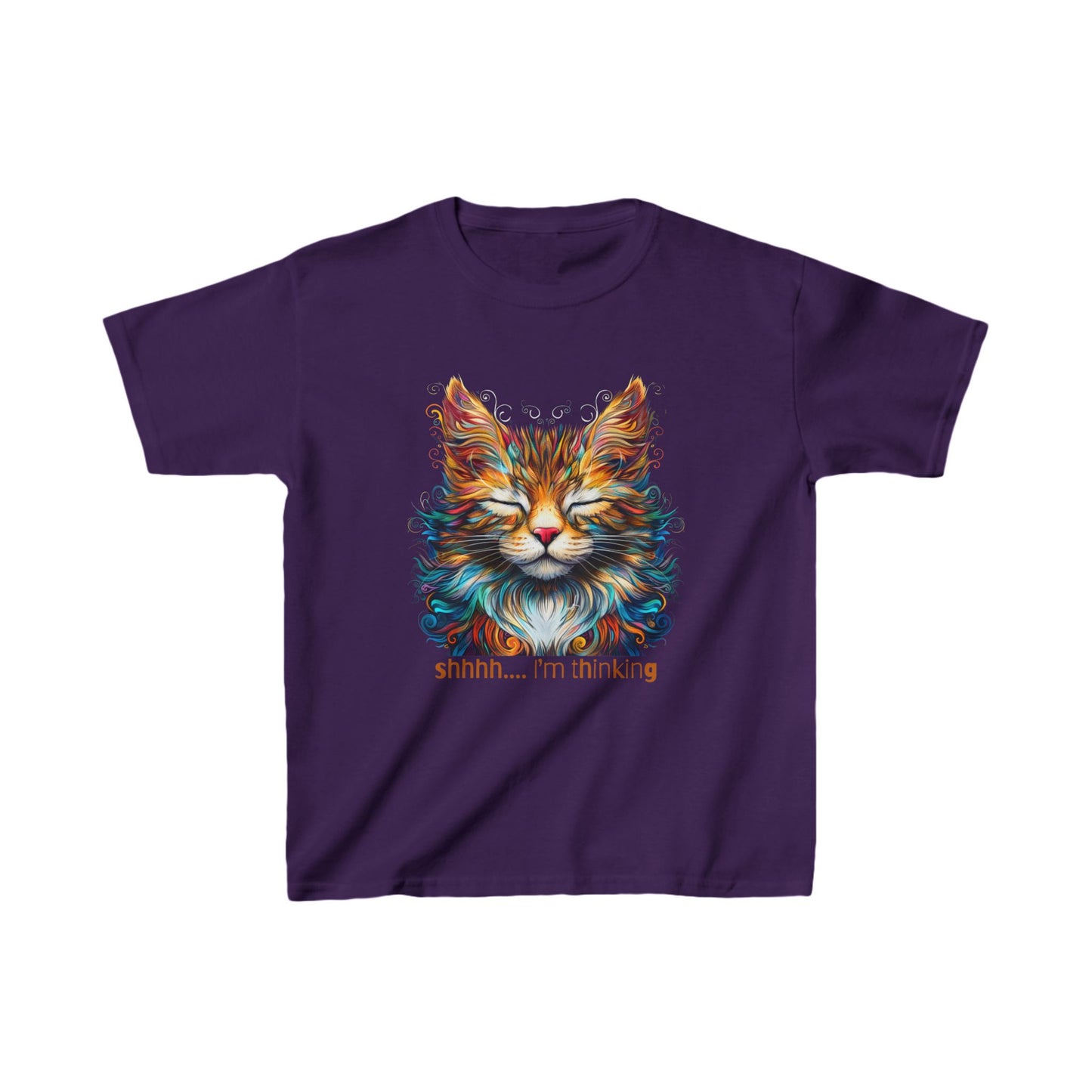 Kids - Thinking Cat Graphic Tee - Vibrant Cute Cat Design for Young Adventurers