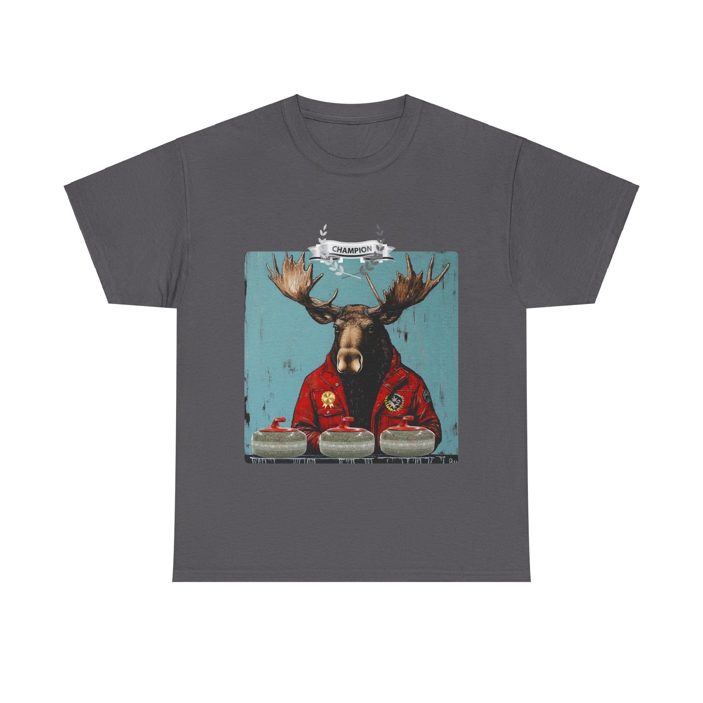 Moose Curling Champion V3- Moose Lover Unisex Heavy Cotton Tee T-Shirt