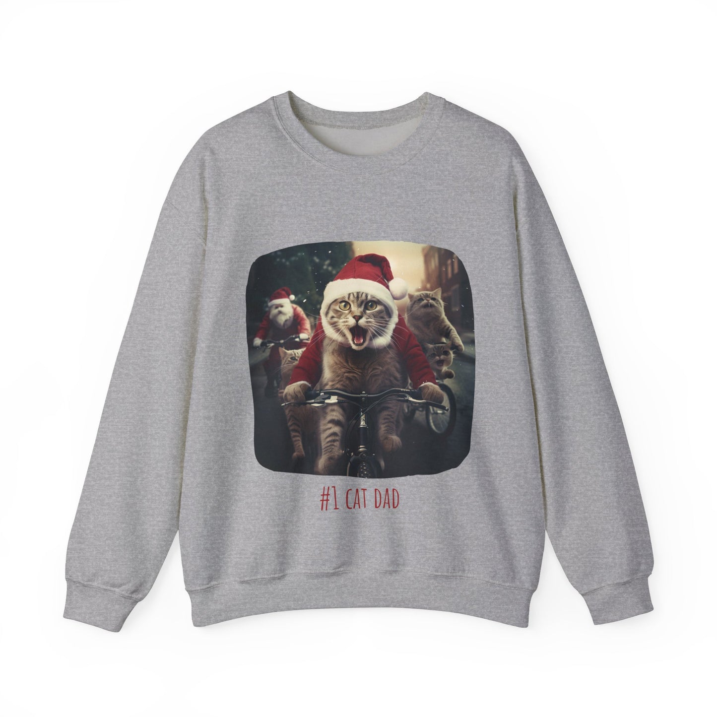 Fun Cat Dad, #1 Christmas Cat, Cat Lovers Gift, Kitty Cat Christmas Shirt Mens Unisex Size Sweatshirt Sweat Shirt,  Many Colors