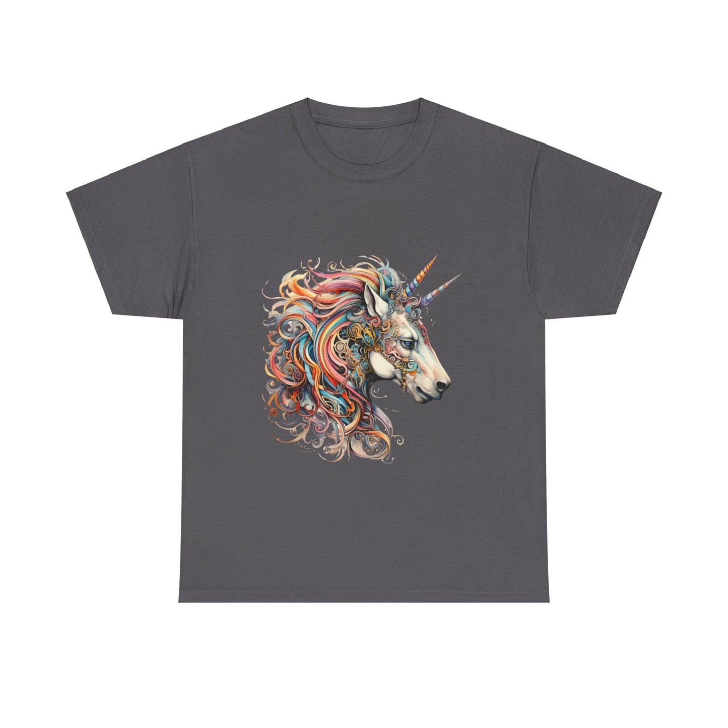 Two Horned Unicorn - Double Horn Unicorn Graphic Tee T-shirt -  Unicorn Lovers Unisex Heavy Cotton Tee T-Shirt