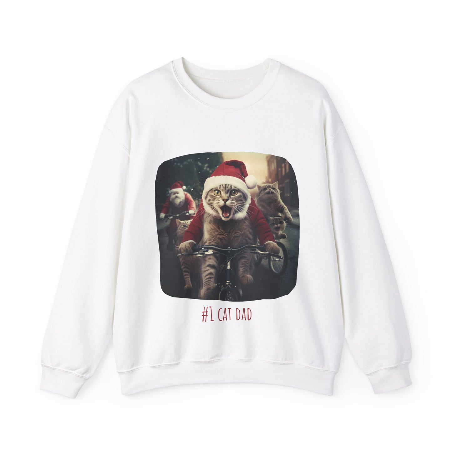 Fun Cat Dad, #1 Christmas Cat, Cat Lovers Gift, Kitty Cat Christmas Shirt Mens Unisex Size Sweatshirt Sweat Shirt,  Many Colors