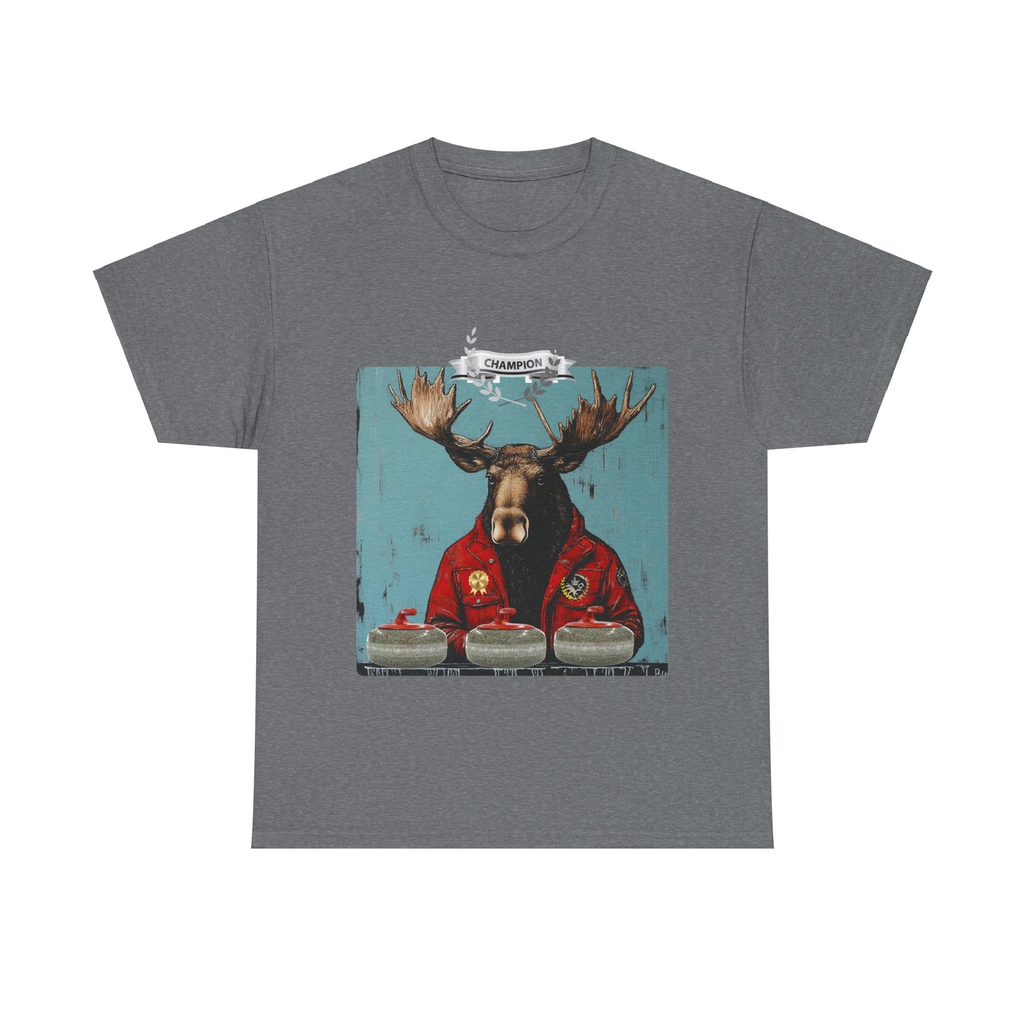 Moose Curling Champion V3- Moose Lover Unisex Heavy Cotton Tee T-Shirt