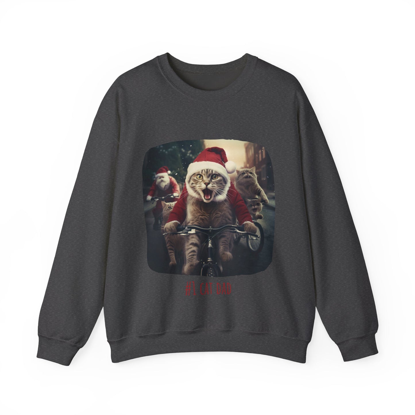 Fun Cat Dad, #1 Christmas Cat, Cat Lovers Gift, Kitty Cat Christmas Shirt Mens Unisex Size Sweatshirt Sweat Shirt,  Many Colors