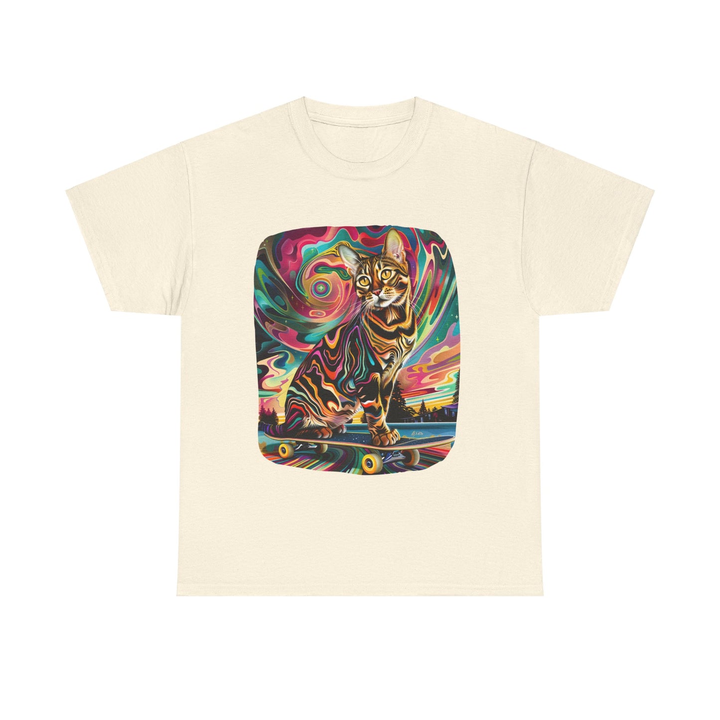 Skateboard Cat, Skater Cat Art Gift   -  Cool Cats Unisex Heavy Cotton Tee T-Shirt