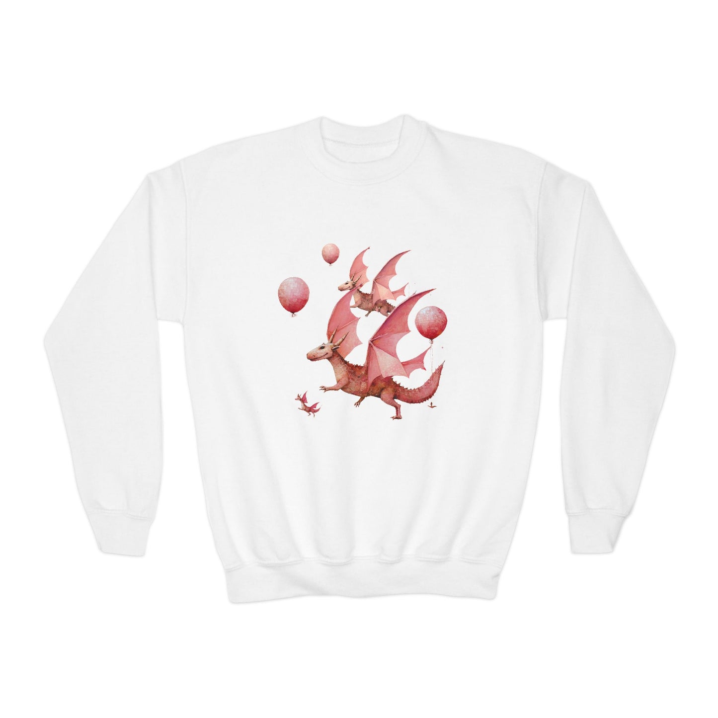 Pink Flying Dragon Sweatshirt, Dragon Lovers, Kids, Girls, Boys Youth Crewneck Sweatshirt Magic Birthday