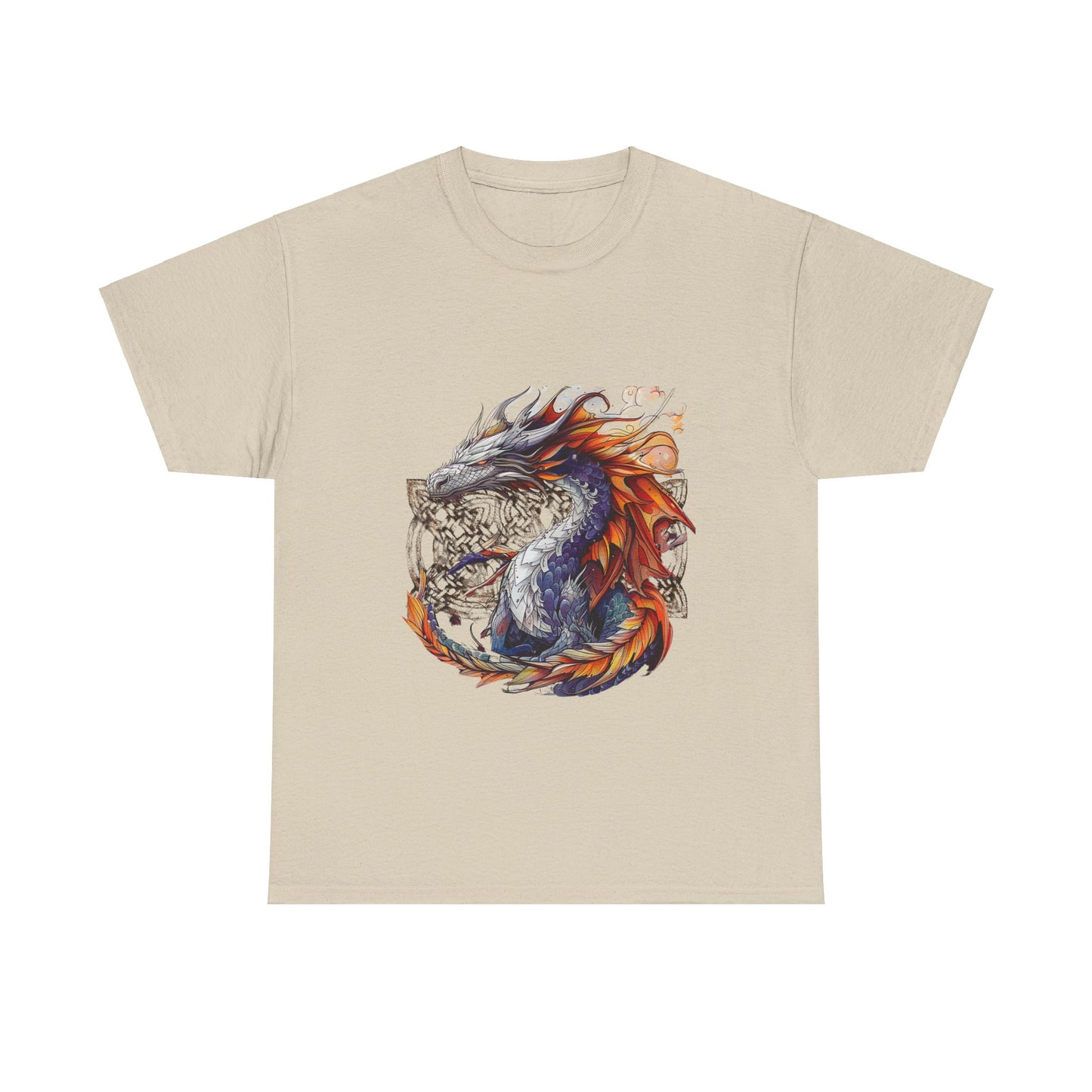 Orange Celtic Dragon Graphic Tee - Dragon in Santa Hat T-shirt -  Dragon Lovers Unisex Heavy Cotton Tee T-Shirt