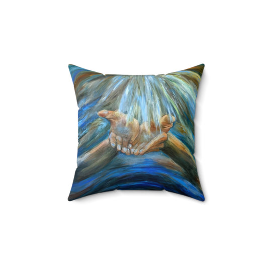 Reiki Hands of Grace, Hands of Light, Creation, Spiritual, Meditation, Yoga Spun Polyester Square Pillow Energy Work