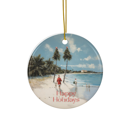 Tropical- "Happy Holidays" Florida, Tropical, Sailing Sailboat Seaside Greetings -  Christmas Tree Keepsake Ornament Ceramic - Seas and Greetings