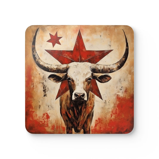 Texas Longhorn, Texas Star, Cattle, Oklahoma, Cattle Country Gift, Corkwood Coaster Set