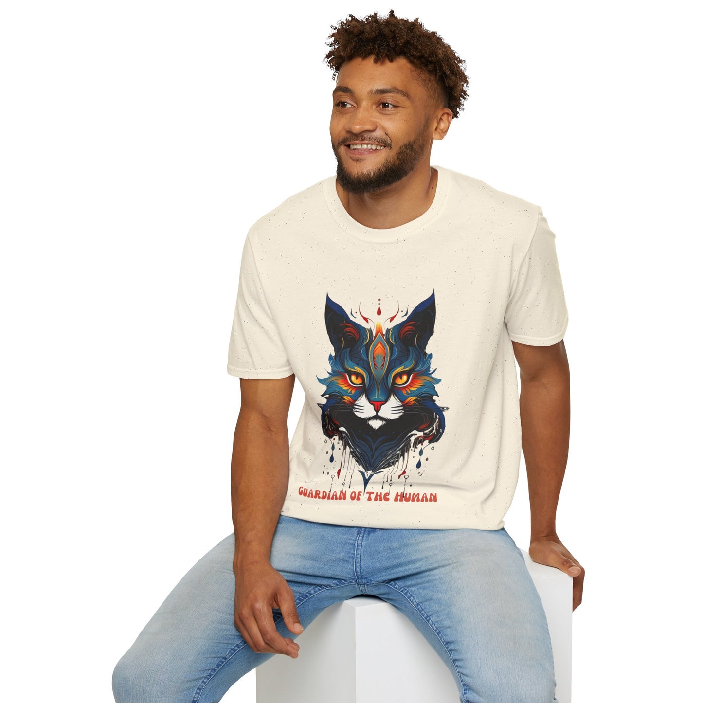 Guardian of the Human, Cat Lover's  Gift  Unisex Tee Shirt, T-Shirt Cat Lovers Gift Softstyle T-Shirt Tee Teeshirt Stylized Cat