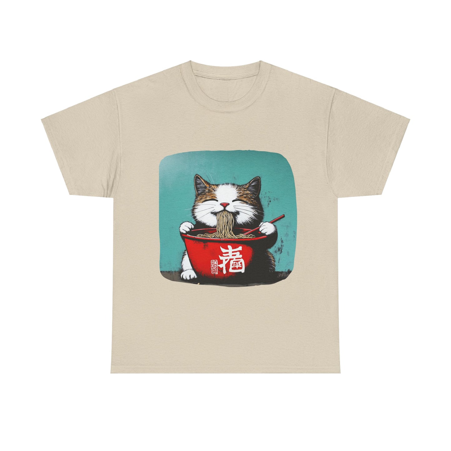 Ramen Cat, Cats and Ramen, Ramen Art Gift   -  Cute Cats Unisex Heavy Cotton Tee T-Shirt