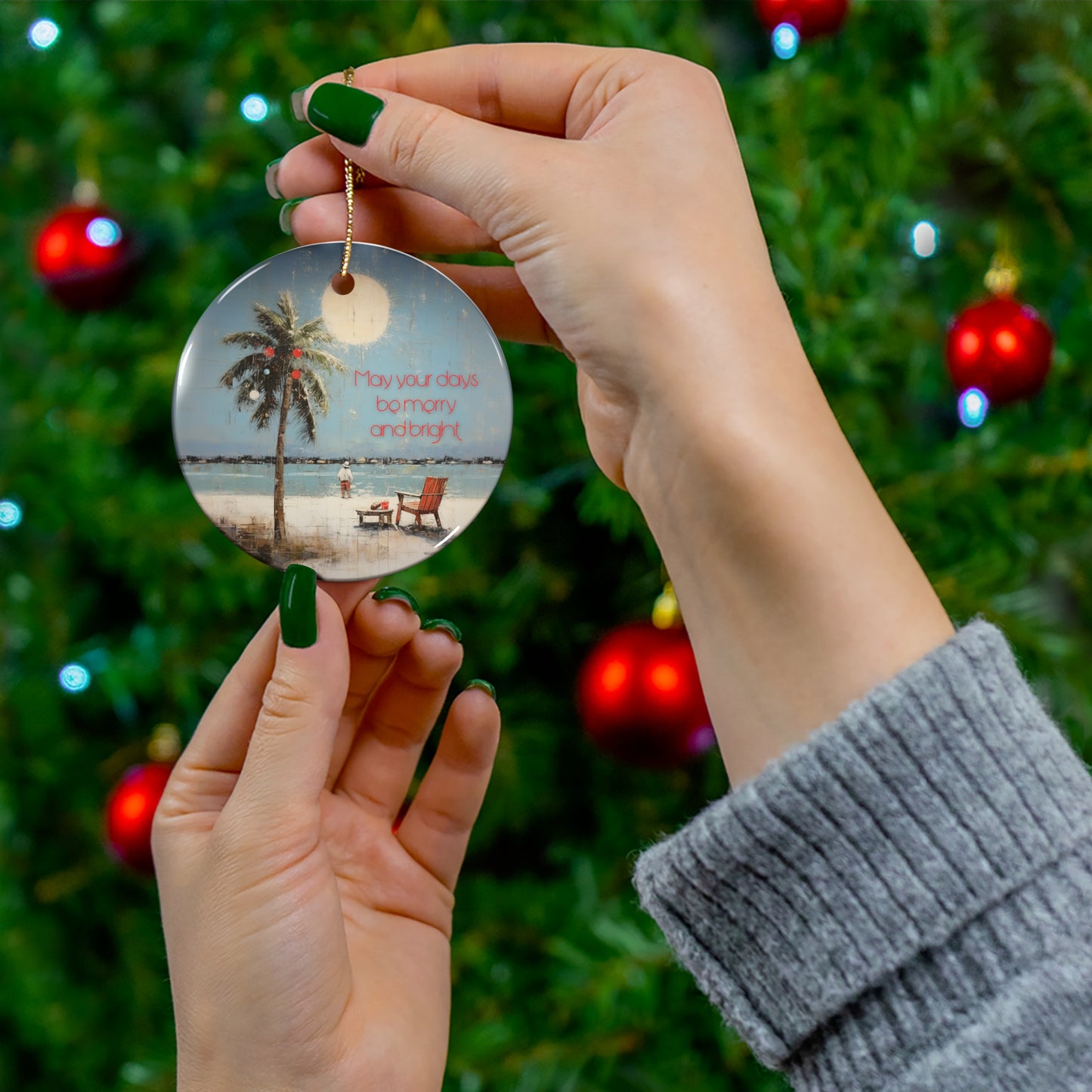 May Your Days Be Merry & Bright, Florida, Tropical, Sailing Sailboat Seaside Christmas Greetings -  Christmas Tree Keepsake Ornament Ceramic - Seas and Greetings