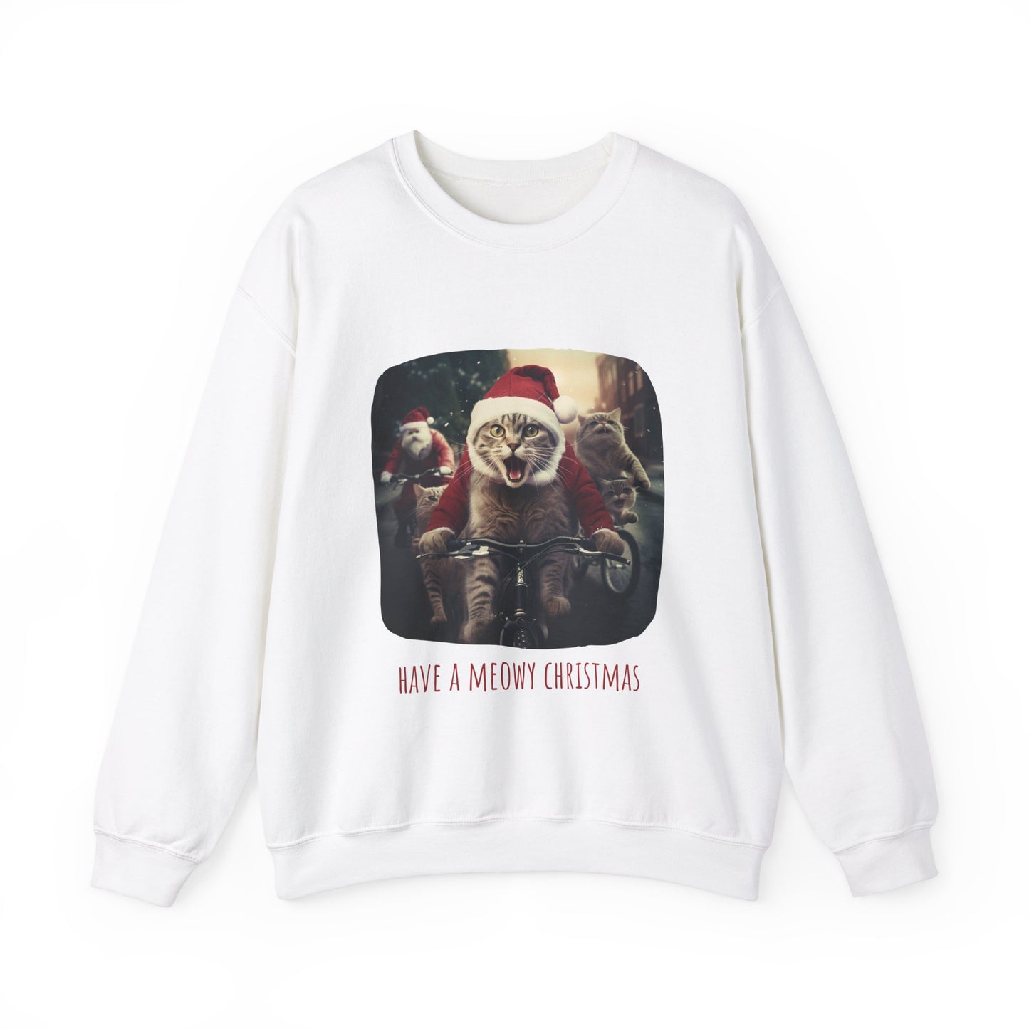 Meowy Christmas Cat, Cat Lovers Gift, Kitty Cat Christmas Shirt Unisex Sweatshirt Sweat Shirt,  Many Colors