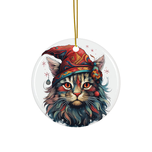 Wizard Elf Santa Cat, Cat in Santa Elf Hat, Cat Lovers, Cat Mom, Cat Dad, Cats Christmas Tree Gift, Christmas Ornament, Ceramic Cat Lovers