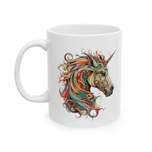 Colorful Unicorn -  Muted Candy Carousel Style Unicorn Christmas Gift  Mug, Printed Ceramic Mug 11oz