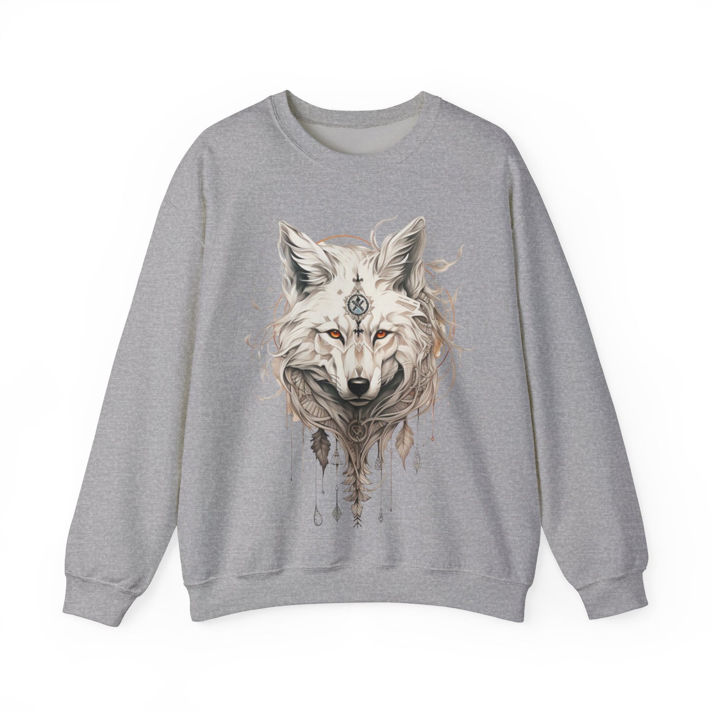 Tribal Style White Wolf, Lone Wolf Sweatshirt, Wolf Totem Gift, Canada, Northern US Wolf Conservation Shirt Unisex Sweatshirt Sweat Shirt