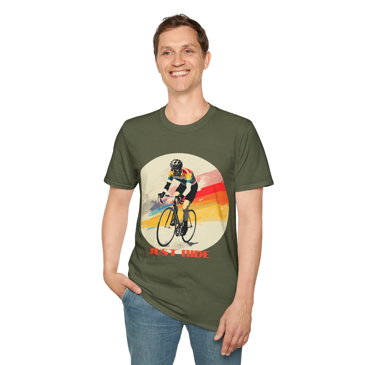 Cycle Bicycle Gift, Just Ride T Shirt, Colorful Cycling Shirt Mens Woman's Unisex Shirt, Softstyle T-Shirt Tee Teeshirt