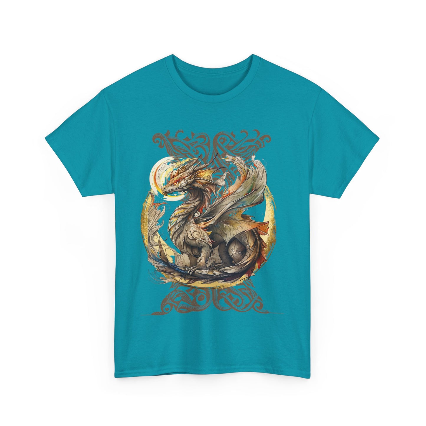 Celtic Background Dragon Graphic Tee - Dragon T-shirt -  Dragon Lovers Unisex Heavy Cotton Tee T-Shirt