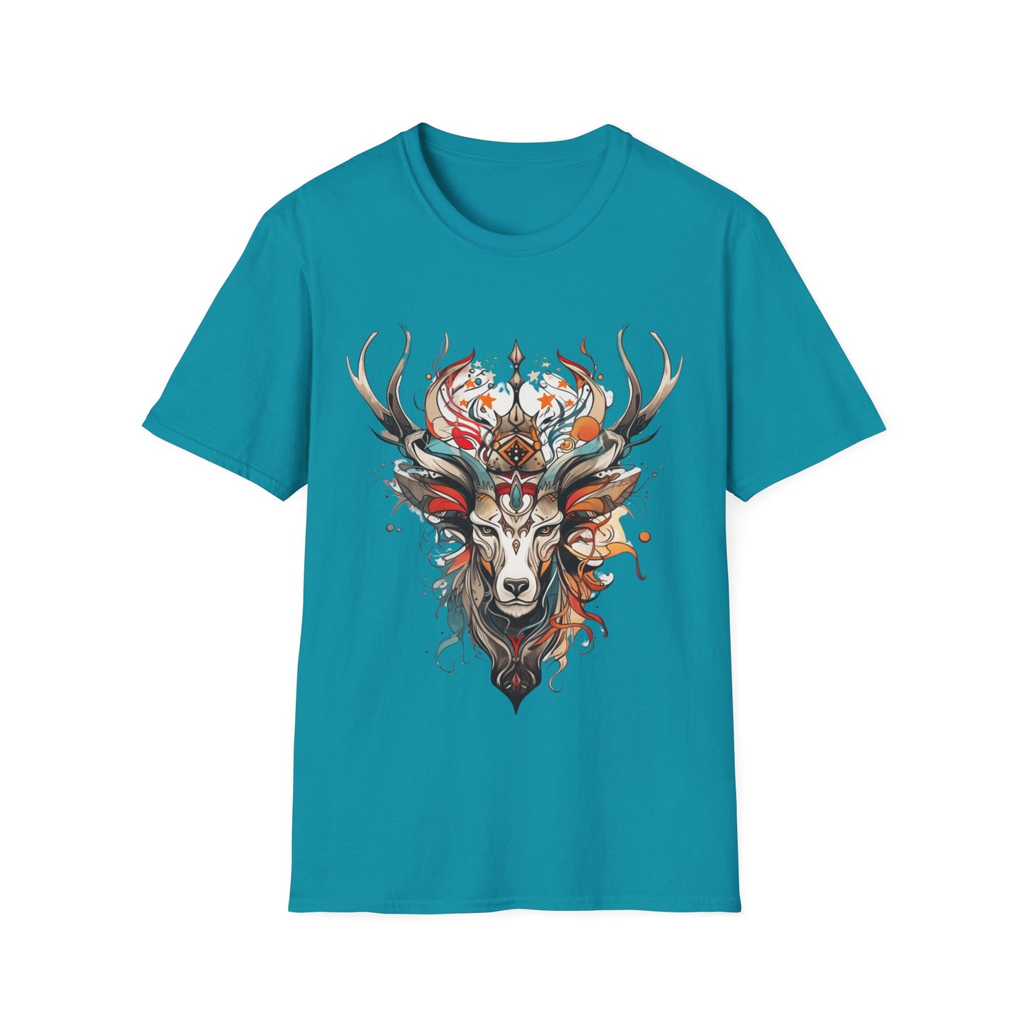 Tribal Reindeer Deer,  Buck, Reindeer, Deer Medicine Shirt Mens Woman's Unisex Shirt, Softstyle T-Shirt Tee Teeshirt