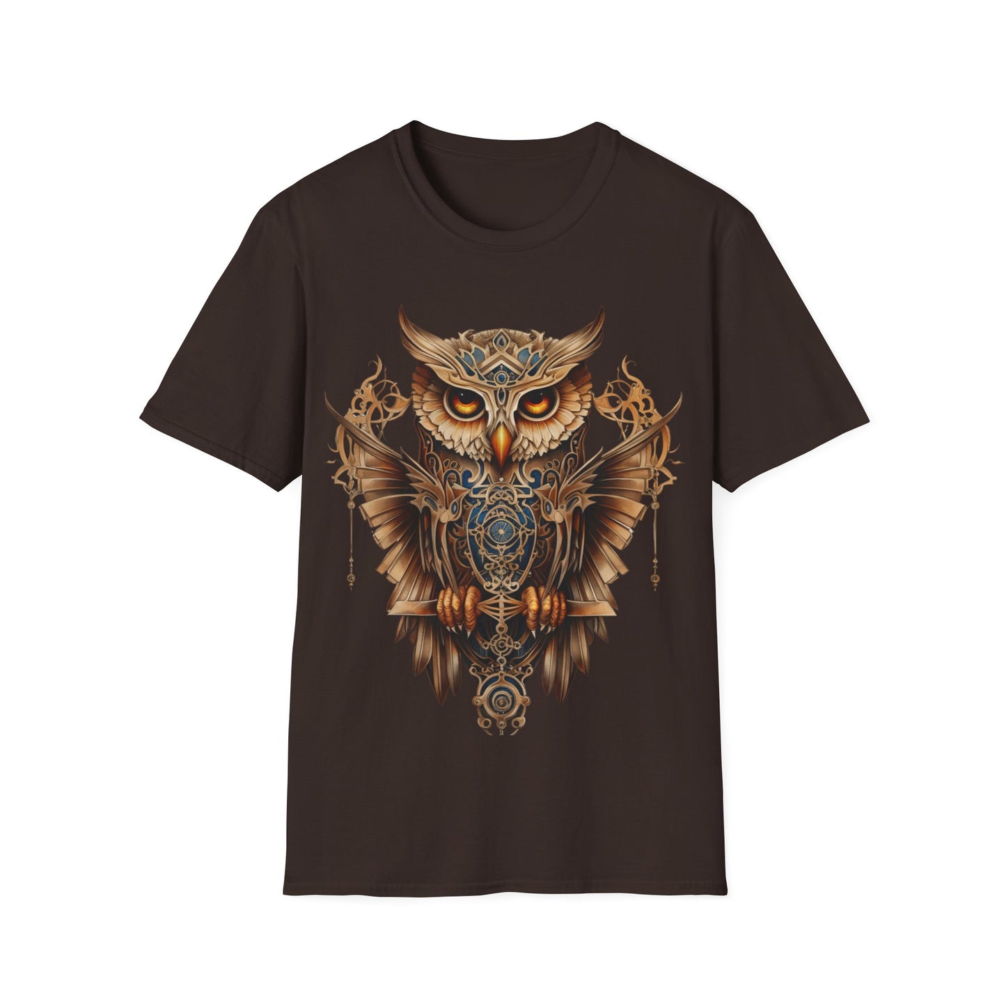 Art Deco Style Owl, Golden Owl Shirt, 1920's Steampunk Owl Christmas Gift  Unisex Tee Shirt, T-Shirt Softstyle T-Shirt Tee Teeshirt