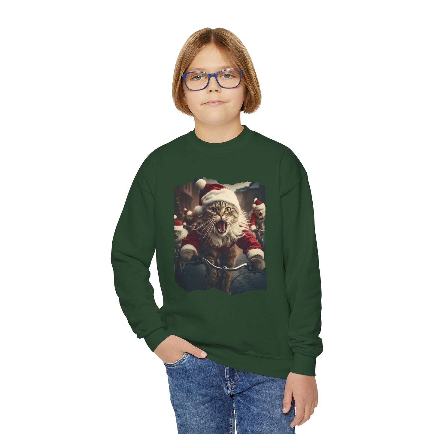 Christmas Caroling, Singing Cats in Santa Hats Kids Sweatshirt - Adorable Kids Youth Crewneck Sweatshirt -Christmas Cat Gift