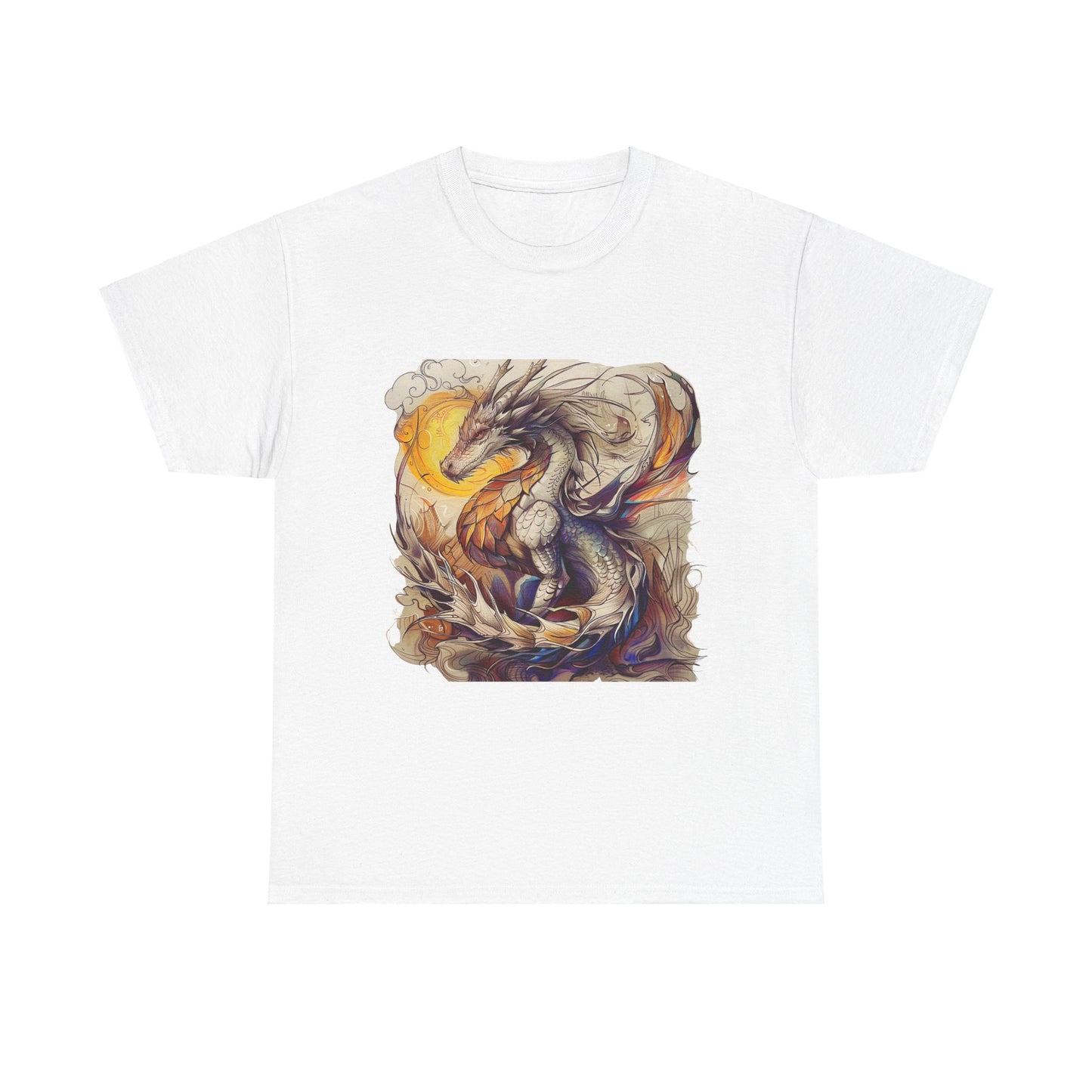 White Light Dragon Graphic Tee - Dragon T-shirt -  Dragon Lovers Unisex Heavy Cotton Tee T-Shirt